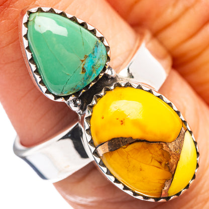 Exclusive Honey Dahlia & Mohave Turquoise Ring Size 7 Adjustable (.925 Sterling Silver)