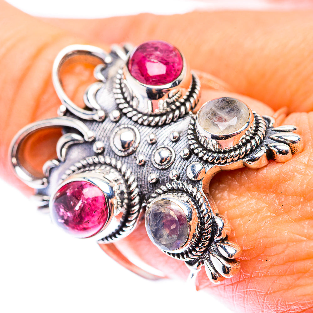 Large Pink Tourmaline, White Quartz Ring Size 9 (925 Sterling Silver) RING140254