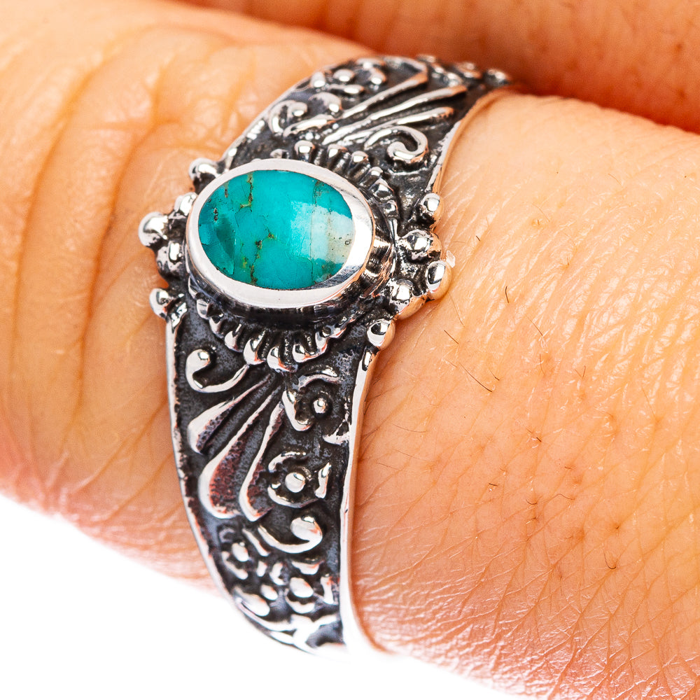 925 sterling silver turquoise ring with oval cabochon and ornate filigree setting