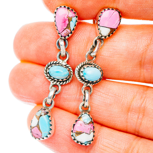 Exclusive Southwestern Style Cotton Candy Dahlia Turquoise Earrings 1 5/8" (.925 Sterling Silver)