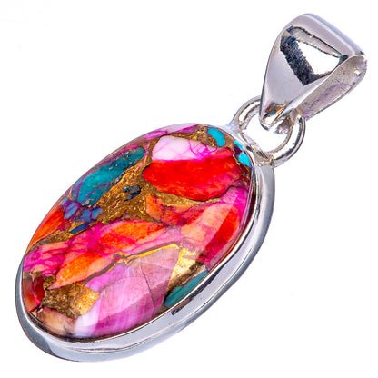 Sterling silver teardrop pendant with multicolor pink, turquoise, orange gemstone stone