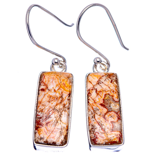 Sterling silver rectangle jasper drop earrings, orange and brown marbled stone