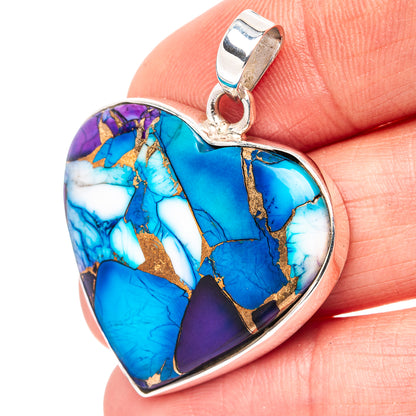 Premium Purple Dahlia Turquoise Heart Pendant 1 1/2" (.925 Sterling Silver)