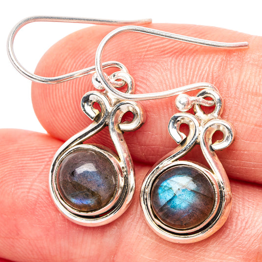 Labradorite drop earrings, .925 sterling silver, oval cabochon with blue shimmer