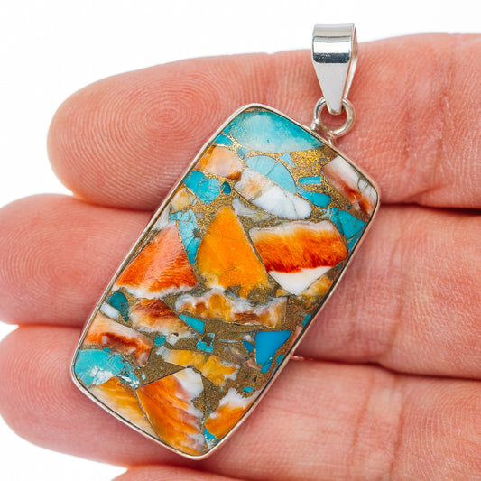 Premium Spiny Oyster Turquoise Pendant 2" (.925 Sterling Silver)