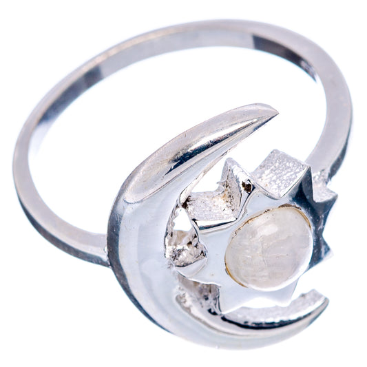 925 sterling silver moon-and-sun ring, prong-set moonstone cabochon on crescent band