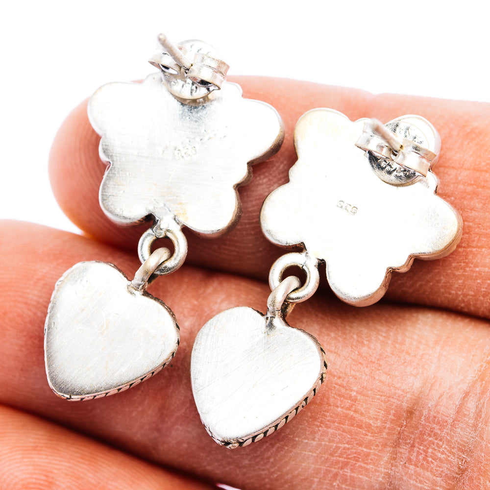 Exclusive Southwestern Style Cotton Candy Turquoise Flower Heart Earring 1 1/4" (.925 Sterling Silver)