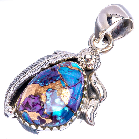 Sterling silver turquoise pendant with purple-blue teardrop stone and feather bail