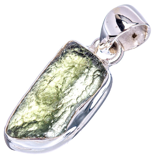 Sterling silver moldavite pendant with teardrop bezel and green stone