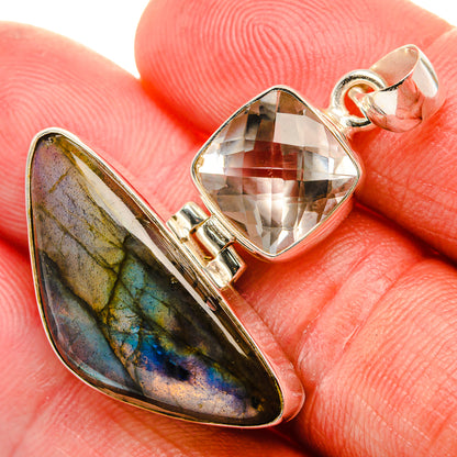 Labradorite, White Quartz Pendant 1 5/8" (925 Sterling Silver) PD38002