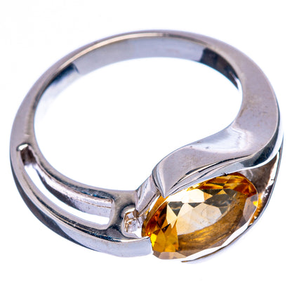 925 sterling silver citrine ring with oval faceted yellow stone and polished band