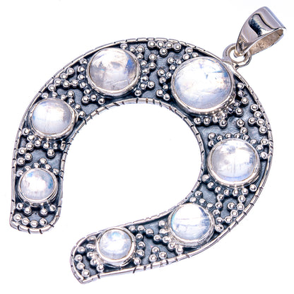 Signature Rainbow Moonstone Horseshoe Pendant 2 1/8" (925 Sterling Silver) P42296
