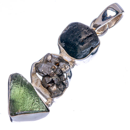 Rare Czech Moldavite, Pyrite, Tektite Pendant 1 5/8" (925 Sterling Silver) P40393