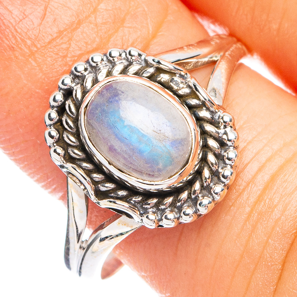 Dainty Rainbow Moonstone Ring Size 7.25 (925 Sterling Silver) R8639
