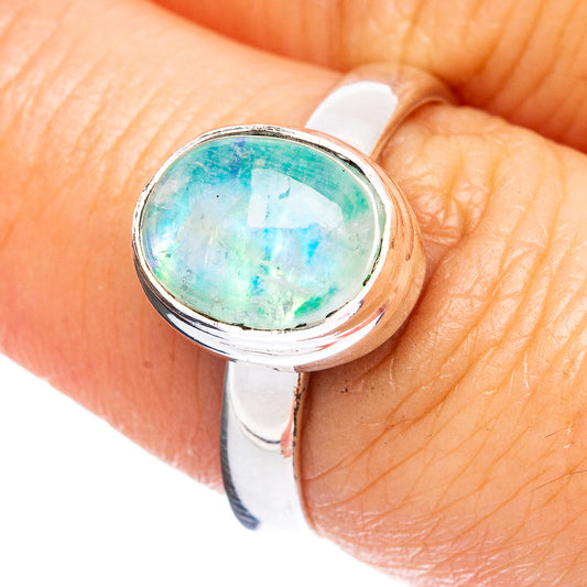 Green Moonstone Ring Size 7.75 (925 Sterling Silver) R3720