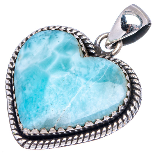 Heart-shaped larimar pendant, .925 sterling silver braided frame with hooked bail