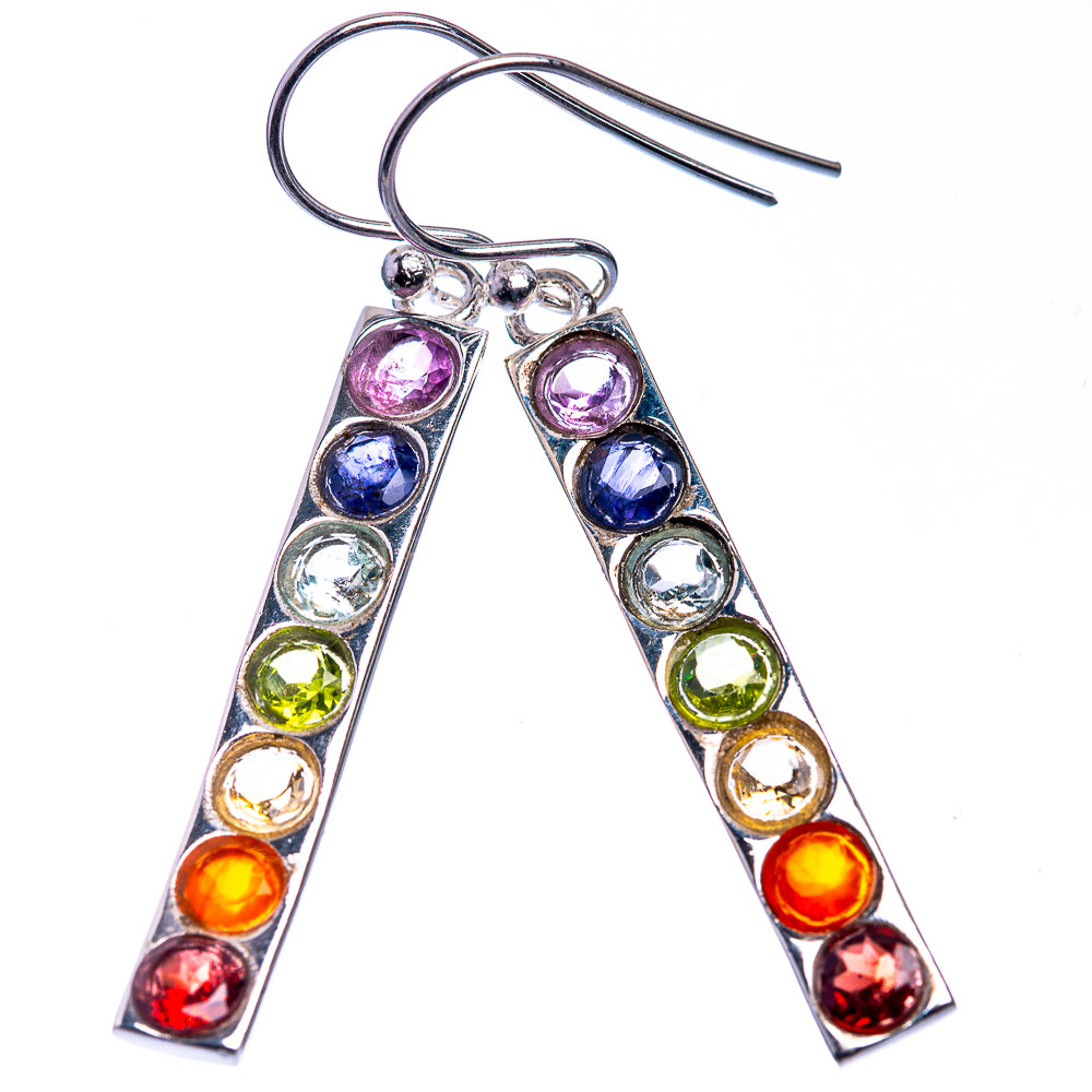Sterling silver multicolor gemstone teardrop dangle earrings with curved hook backs