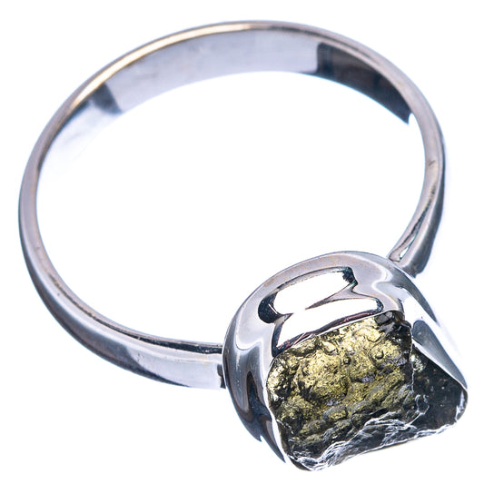Sterling silver moldavite ring, size 8.25, wide band with rough dark green stone
