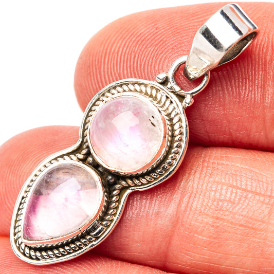 Pink moonstone pendant in .925 sterling silver with two oval cabochons