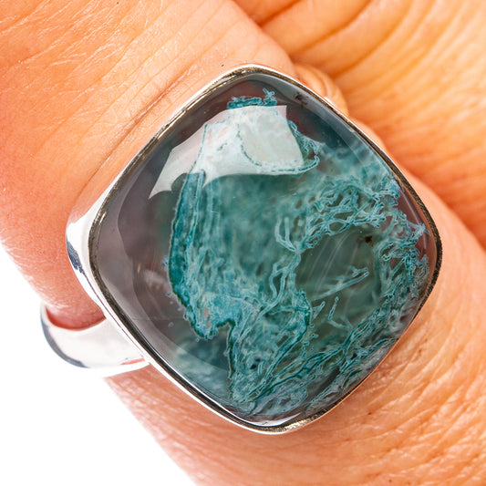 Premium Green Moss Agate Ring Size 8 Adjustable (.925 Sterling Silver)