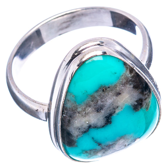 Sterling silver turquoise ring with oval cabochon, arched band profile