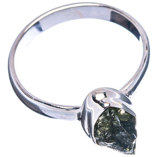 Sterling silver moldavite ring band with bezel-set teardrop stone detail