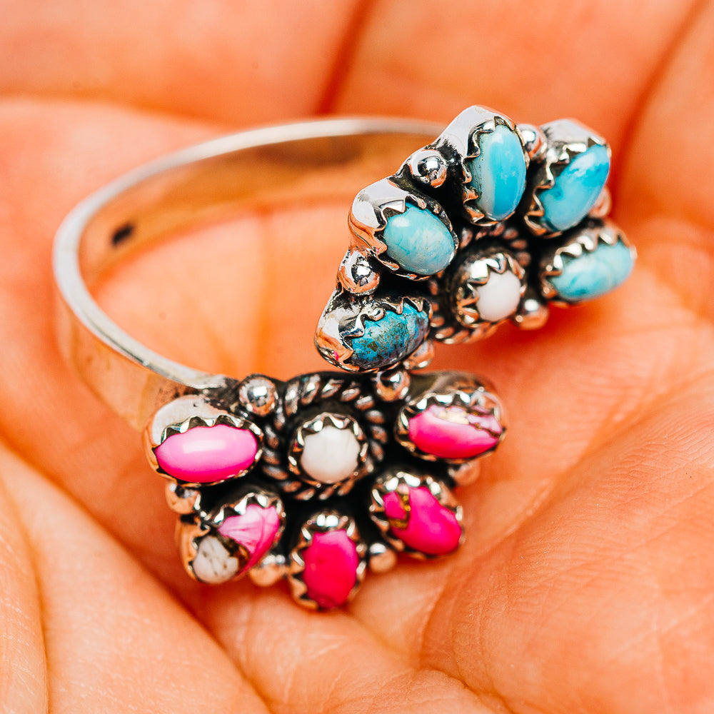 Exclusive Southwestern Style Cotton Candy Turquoise, White Buffalo Turquoise Ring Size 10 Adjustable (.925 Sterling Silver)