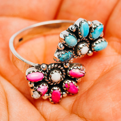 Exclusive Southwestern Style Cotton Candy Turquoise, White Buffalo Turquoise Ring Size 10 Adjustable (.925 Sterling Silver)