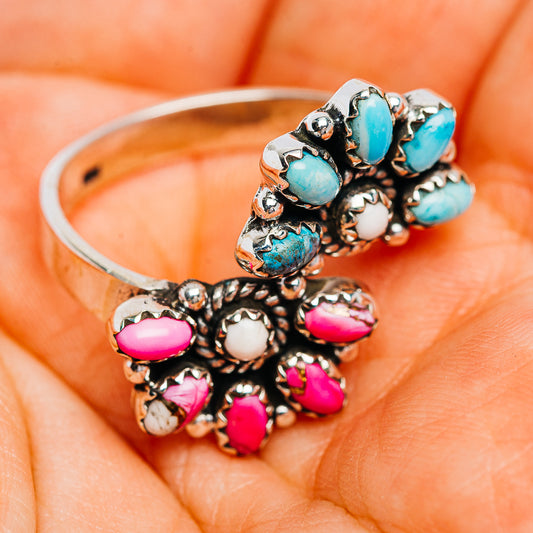 Exclusive Southwestern Style Cotton Candy Turquoise, White Buffalo Turquoise Ring Size 10 Adjustable (.925 Sterling Silver)