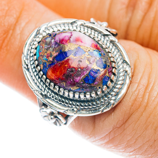 Southwestern Style Pink Dahlia Turquoise Ring Size 6.75 (.925 Sterling Silver)