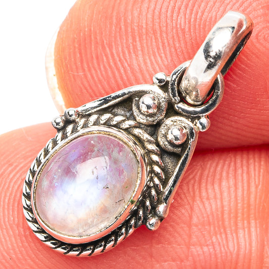 925 sterling silver oval rainbow moonstone pendant with ornate bezel