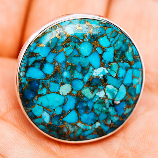 Blue Copper Turquoise Ring Size 7 Adjustable (.925 Sterling Silver)