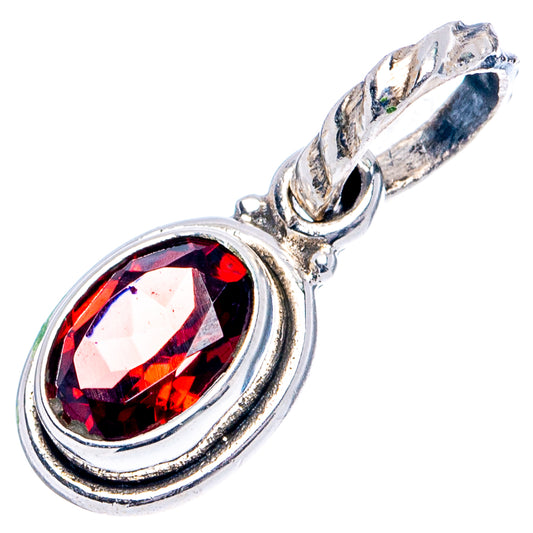 Oval garnet pendant in .925 sterling silver with red faceted gemstone, side view