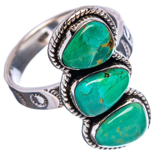 Sterling silver turquoise cabochon statement ring with three stones and textured bezel