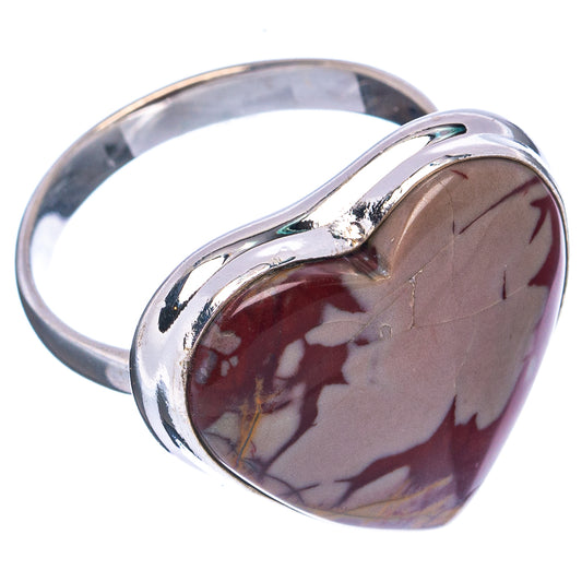 Sterling silver heart ring with oval red-and-white jasper cabochon on band