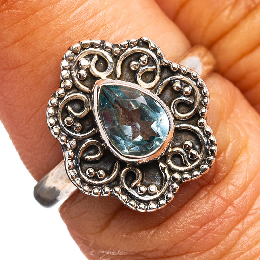 Blue Topaz Ring Size 6.5 (.925 Sterling Silver)