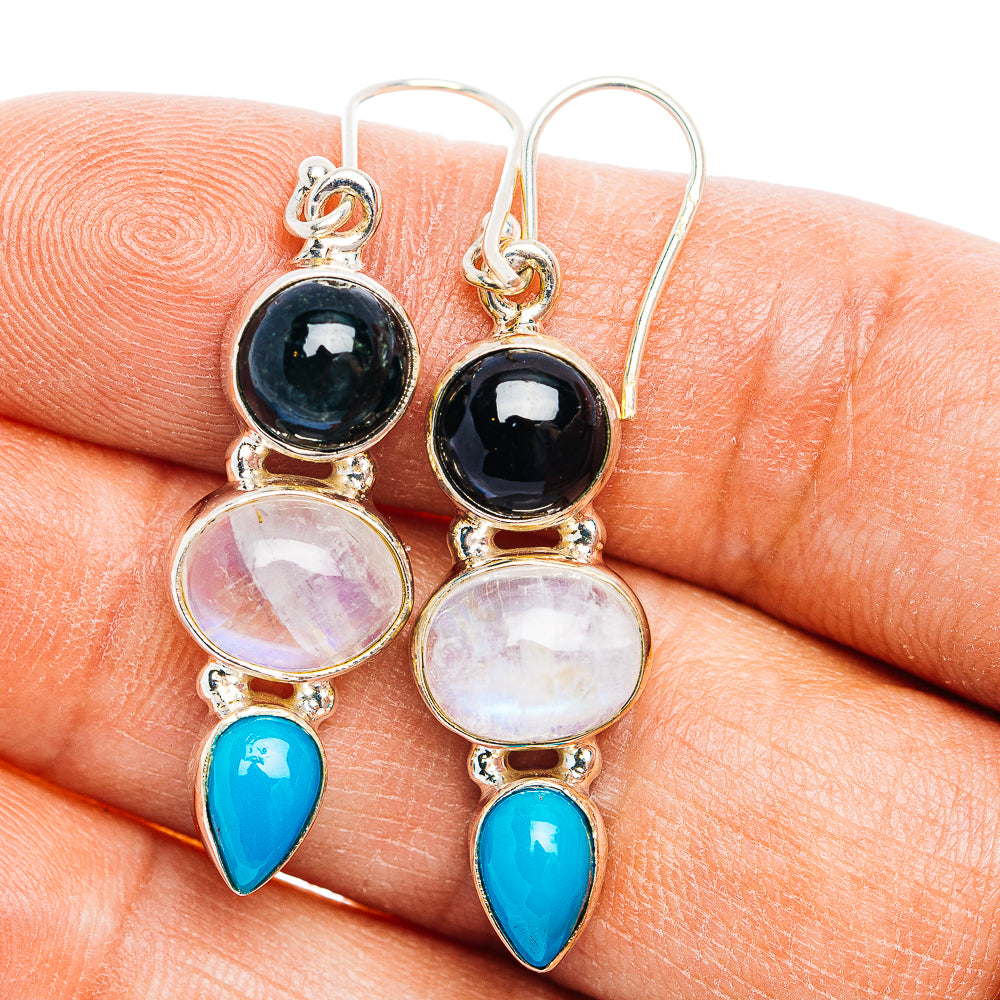Rainbow Moonstone, Sleeping Beauty Turquoise, Star Diopside Earrings 1 5/8" (.925 Sterling Silver)