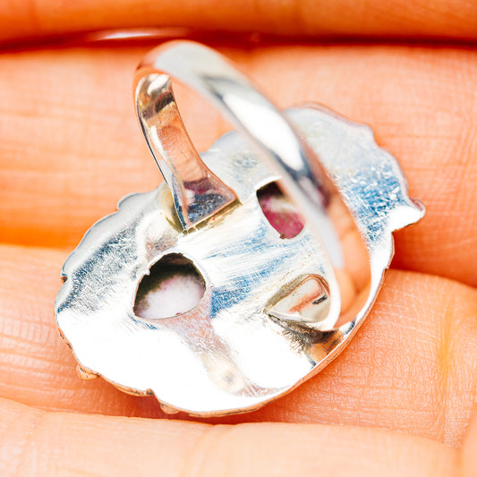 Southwestern Style Pink Dahlia Turquoise Ring Size 7.75 (.925 Sterling Silver)