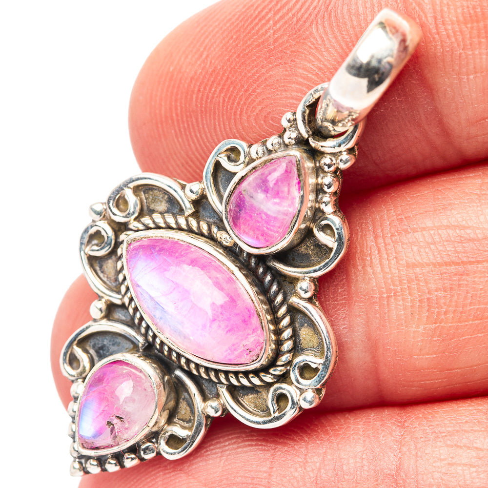 Pink Moonstone Pendant 1 5/8" (.925 Sterling Silver)