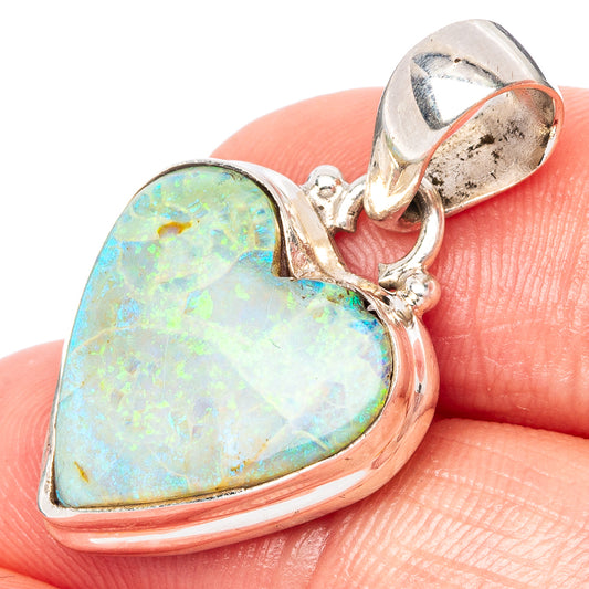 Rare Sterling Opal Heart Pendant 1 1/8" (925 Sterling Silver) P42937
