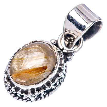 Rutilated quartz pendant, oval golden stone in ornate 925 sterling silver bezel