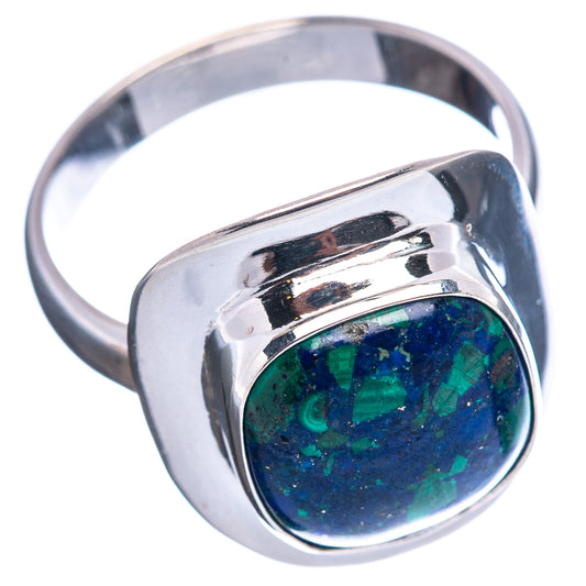 Polished sterling silver ring with oval blue-green gemstone cabochon in raised bezel