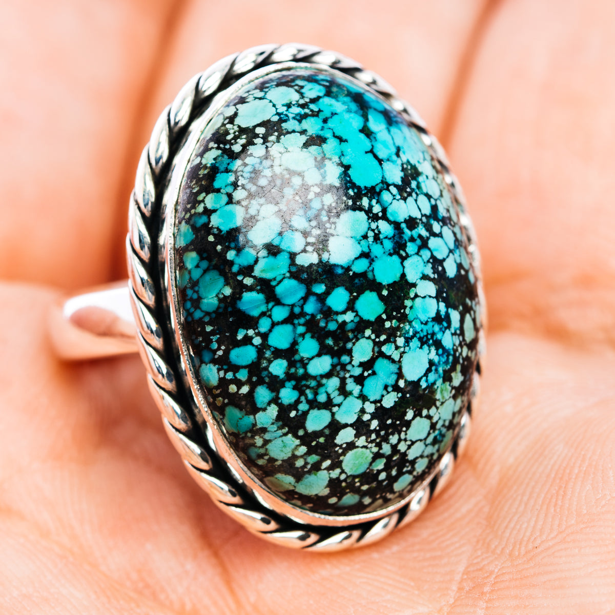 Premium Tibetan Turquoise Ring Size 8.25 (.925 Sterling Silver)