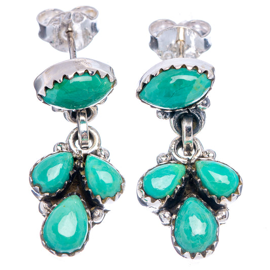 Turquoise teardrop cluster earrings in .925 sterling silver with oval green stones