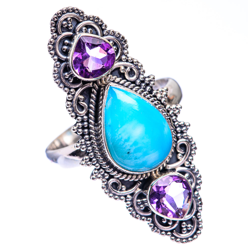 Large Larimar, Amethyst Ring Size 9.75 (925 Sterling Silver) R140633