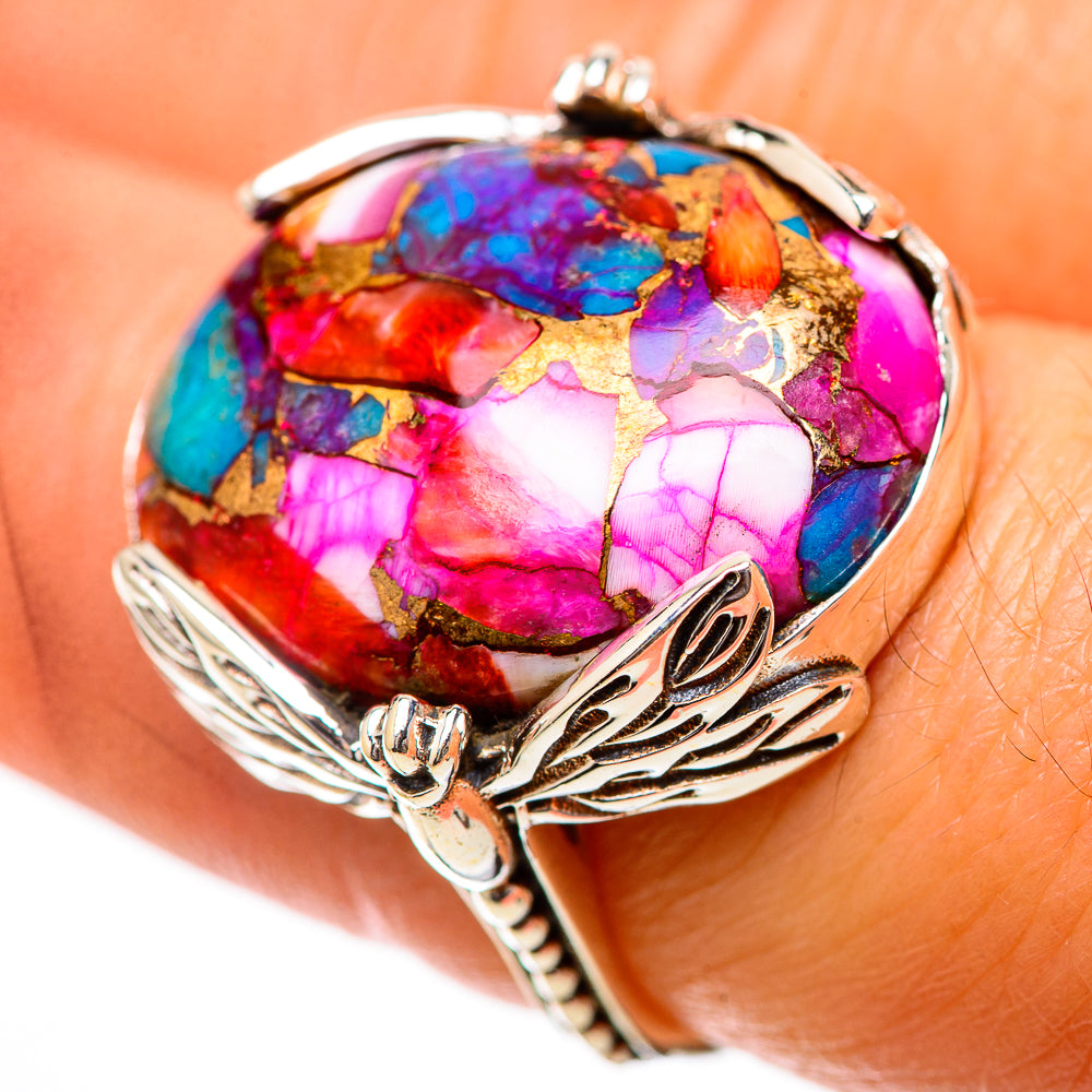 Kingman Pink Dahlia Turquoise Ring Size 7.5 (925 Sterling Silver) RING139065
