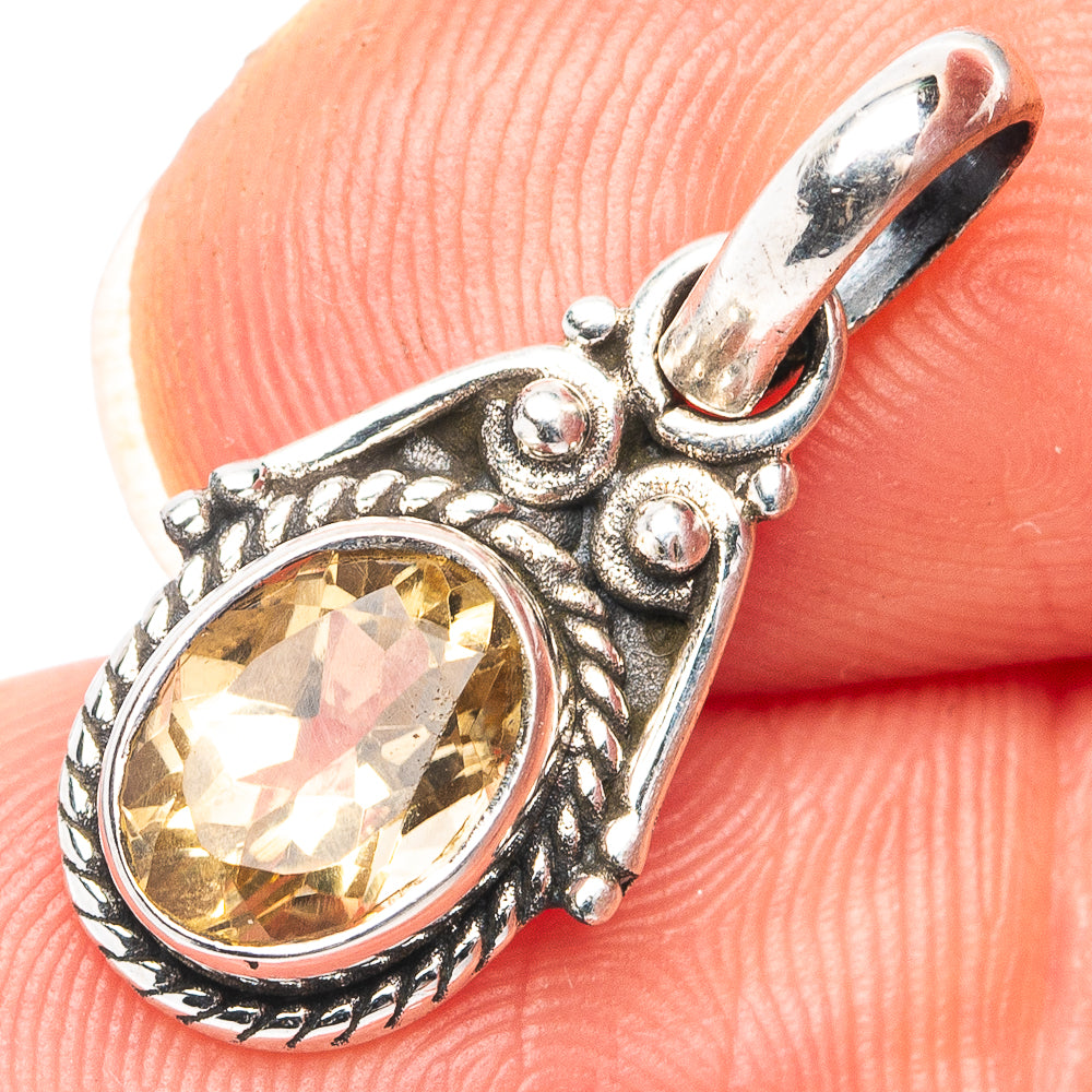 Dainty Citrine Pendant 7/8" (.925 Sterling Silver)