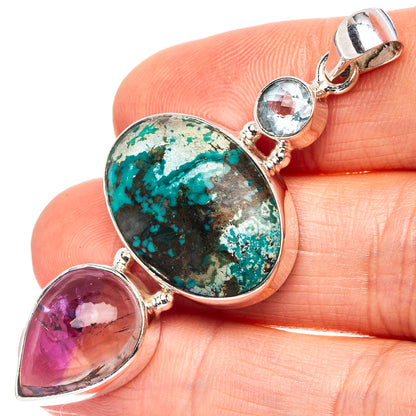 Premium Tibetan Turquoise, Ametrine, Blue Topaz Pendant 2 1/8" (.925 Sterling Silver)