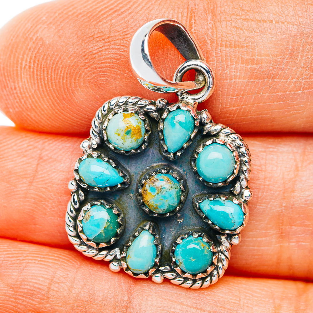 Southwestern Style Kingman Turquoise Pendant 1 1/4" (.925 Sterling Silver)