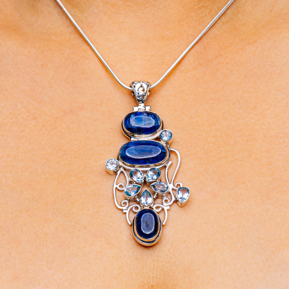 Huge Kyanite, Blue Topaz Necklace 16 1/2" (.925 Sterling Silver)